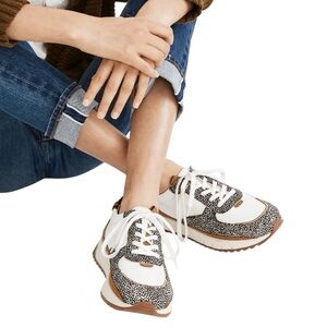 Madewell Kickoff Trainer Animal Leopard Calf Hair White Leather Sneakers - 8
